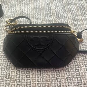 Tory Burch Black Quilted Crossbody Bag with Gold Accents